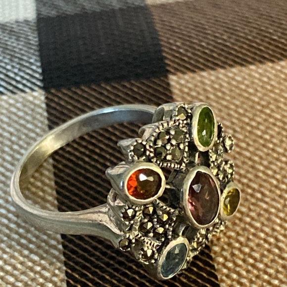 Marked Silver Amethyst Topaz Peridot Citrine Garnet Ring - Picture 8 of 12